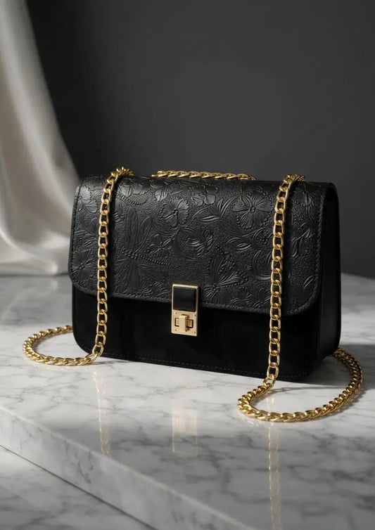 Floral Embossed Chain Crossbody Bag – Luxury Gold Chain Shoulder Bag for Women - CASSxClassHandbagFloral Embossed Chain Crossbody Bag – Luxury Gold Chain Shoulder Bag for WomenblackFloral Embossed Chain Crossbody Bag – Luxury Gold Chain Shoulder Bag for Women