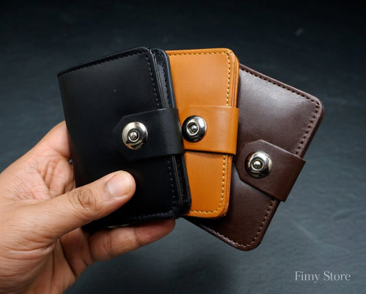 Men's Leather Snap Button Card Holder Wallet – Slim Multi - Slot Bifold with ID Window - CASSxClassWalletMen's Leather Snap Button Card Holder Wallet – Slim Multi - Slot Bifold with ID WindowBrownMen's Leather Snap Button Card Holder Wallet – Slim Multi - Slot Bifold with ID Window