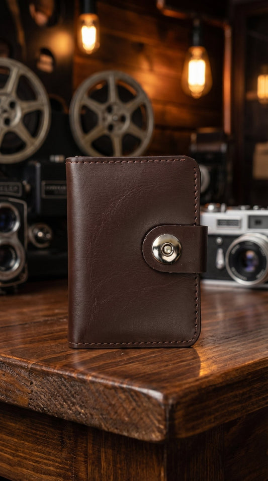 Men's Leather Snap Button Card Holder Wallet – Slim Multi - Slot Bifold with ID Window - CASSxClassWalletMen's Leather Snap Button Card Holder Wallet – Slim Multi - Slot Bifold with ID WindowBrownMen's Leather Snap Button Card Holder Wallet – Slim Multi - Slot Bifold with ID Window