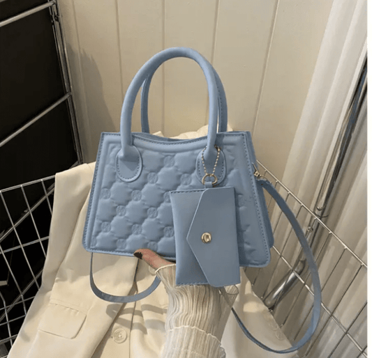Quilted Heart Embossed Tote Bag with Mini Wallet – 6 Colors - CASSxClassHandbagsQuilted Heart Embossed Tote Bag with Mini Wallet – 6 ColorsBlueQuilted Heart Embossed Tote Bag with Mini Wallet – 6 Colors