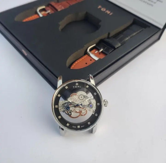 TOMI Skeleton Mechanical Watch – Luxury Transparent Dial with Interchangeable Leather Straps - CASSxClassWatchTOMI Skeleton Mechanical Watch – Luxury Transparent Dial with Interchangeable Leather StrapsTOMI Skeleton Mechanical Watch – Luxury Transparent Dial with Interchangeable Leather Straps