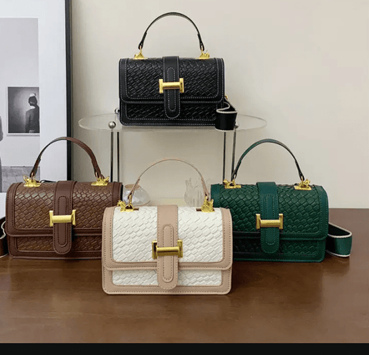 Tweed & Leather Crossbody Handbag – Gold Clasp Satchel - CASSxClassHandbagTweed & Leather Crossbody Handbag – Gold Clasp SatchelGreenTweed & Leather Crossbody Handbag – Gold Clasp Satchel