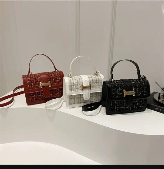 Tweed Weave Mini Satchel Handbag – Luxury Top Handle Crossbody Bag for Women | Black, White & Red - CASSxClassHandbagsTweed Weave Mini Satchel Handbag – Luxury Top Handle Crossbody Bag for Women | Black, White & RedblackTweed Weave Mini Satchel Handbag – Luxury Top Handle Crossbody Bag for Women | Black, White & Red